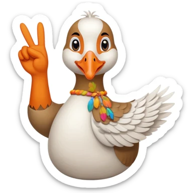 a goose with a hand sign of a peace sign sticker