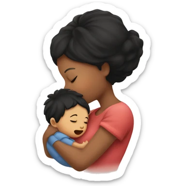 Baby boy and mother with black hair kissing  sticker