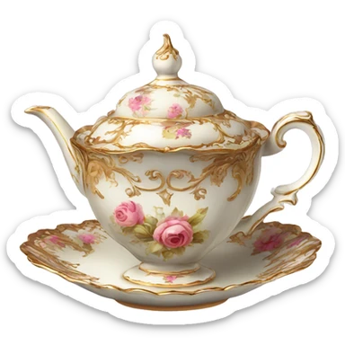 vintage highly detailed rococo tea cup and pot sticker