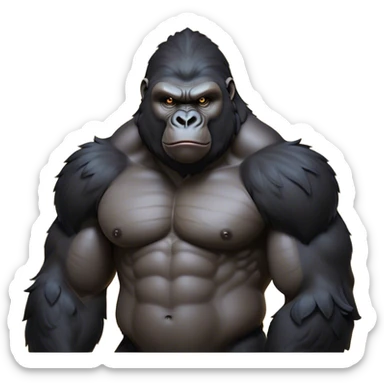 Cinematic Noble Gorilla Portrait Emoji, Poised and commanding, with a massive, muscular build cloaked in dense, rich fur and deep, soulful eyes, Simplified yet sharp and sophisticated features, highly detailed, glowing with a soft, dignified jungle glow, high shine, intelligent and formidable, stylized with an air of primate majesty, focused and authoritative, soft glowing outline, capturing the essence of a watchful guardian that feels as though it could step out of the screen with effortless authority! sticker