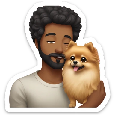 
Pomeranian lulu kissing his human owner with black hair and thin beard sticker