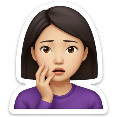 Asian woman agonizing over her chin sticker