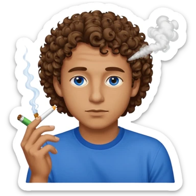 Guy with short curly brown hair and blue eyes smoking a joint sticker