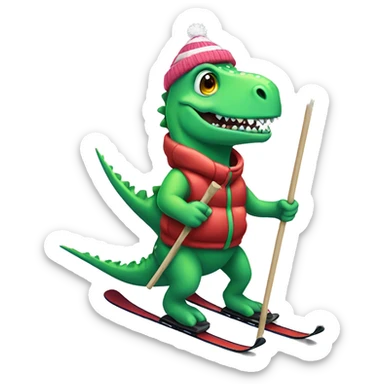 party dino skiing while holding poles sticker