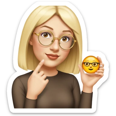 woman, wearing a longlsleeve dress, gold glasses sticker