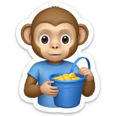 Monkey with blue bucket had wearing baby blue shirt sticker
