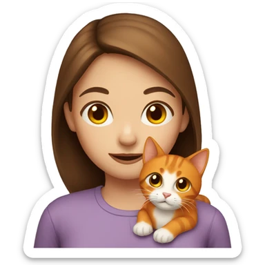 Girl with brown hair holding a orange cat sticker
