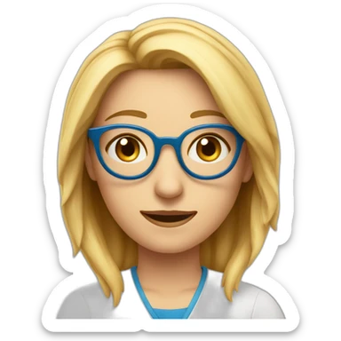 Leona mayor, rubia canosa, ojos azules, con lentes muy Rojo redondos, alegre sticker