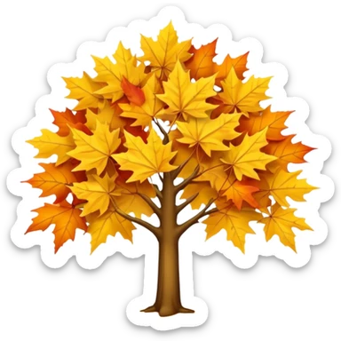 Generate a high-quality image of a yellow maple tree with autumn foliage, full canopy of leaves, realistic color and shading, smooth gradient colors, no facial features, no brand markings, simple white background, high-resolution. sticker