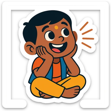 happy Indian kid listening to a story sticker