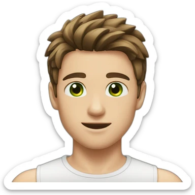 Boy, brown hair, green eyes, pretty nose, muscular body, pretty sticker