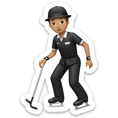 Blind referee skating with a blind person’s cane sticker