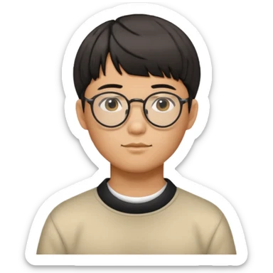 Korean man, bowl cut hairstyle, glasses sticker