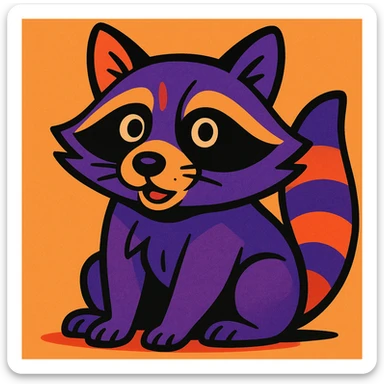 expressive illustration of a purple raccoon sticker