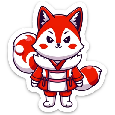 Azur Lane Akagi kitsune girl with red and white outfit and multiple fox tails sticker