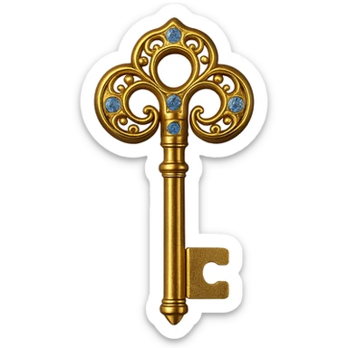 Add shiny blue diamonds to the shiny gold key, keep the background transparent. sticker