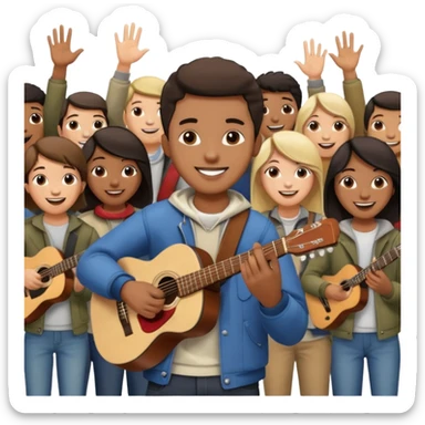 Street Musician in fan photo with crowd, Street Memories. sticker