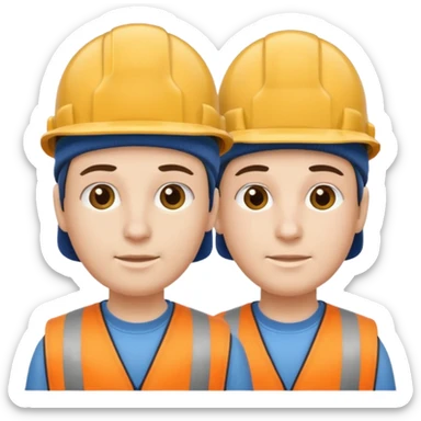 one person with two heads joined at the neck. One head wears a construction cap, the other a woolen beanie. sticker