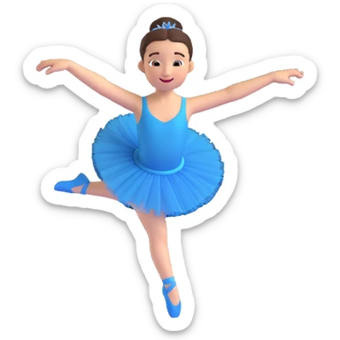 ballerina in 3D emoji style, leaping, blue tutu, joyful face sticker