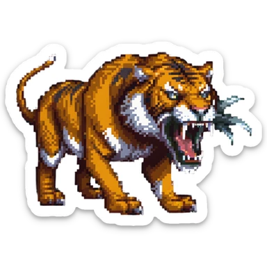 saber-toothed tiger with long fangs, ice age predator sticker