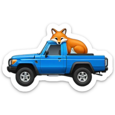 Fox driving a blue toyota landcruiser 70series sticker