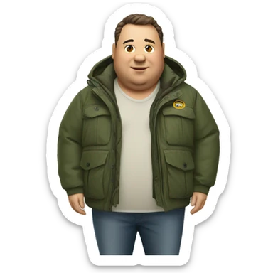 Fat man with Napapijri Rainforest Jacket sticker