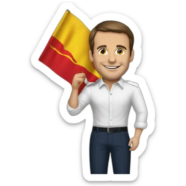 Emanuel Macron holding the flag of Spain sticker