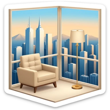 Isometric 3D corner of hotel room with modern floor lamp and modern beige armchair sticker