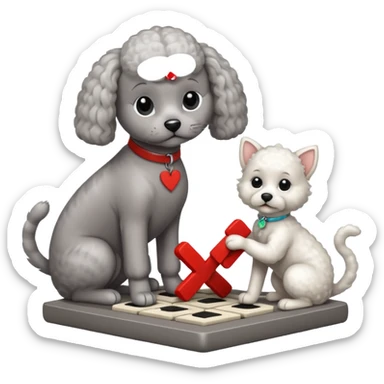 Cat playing tic-tac-toe with a poodle sticker