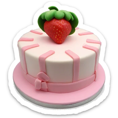 Light Pink strawberries and cream birthday cake with in bow sticker