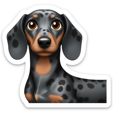 A black and grey spotted dachshund with two different eye colors, blue and brown  sticker