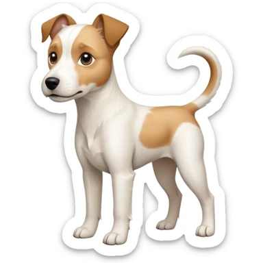 a full body buff white parson russell terrier looking dog the size of a kelpie with light brown long ears and a light brown patch on one eye and a large snout. the rest of the dog is completely white. forward facing sticker