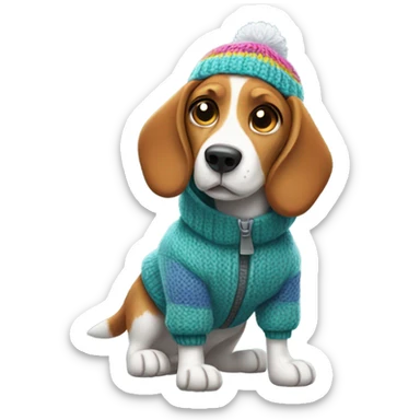 Beagle in Alaska, with winter clothing sticker