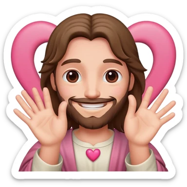Happy Jesus forming a pink heart with fingers sticker