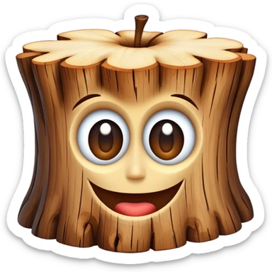 
“Caricatura de un tronco de madera sonriente con grandes ojos estilo emoji de Apple, sosteniendo un pequeño mazo, fondo blanco, estilo simpático y colorido.” sticker