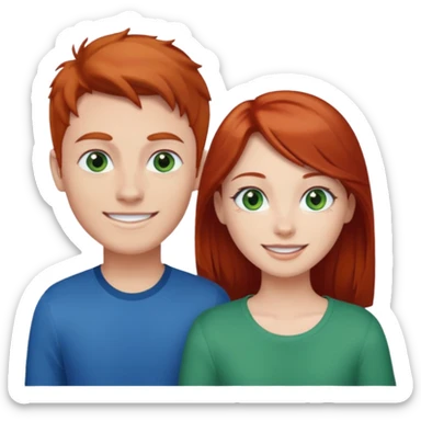 red head girl with brunette boy couple blue/green eyes sticker