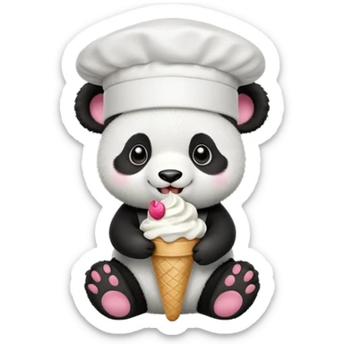 Panda eating ice cream wearing a chef hat sticker