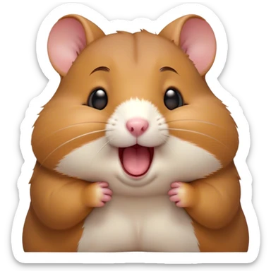 Cinematic Cute Yawning Brown Hamster Portrait Emoji, Head tilted slightly with a dramatic, wide-open yawn, showcasing a smooth, rich brown coat with tiny droopy ears, round dark eyes barely open in drowsy contentment, Simplified yet irresistibly adorable features, highly detailed, glowing with a soft, cozy glow, high shine, relaxed yet expressive, stylized with a touch of whimsy, bright and endearing, soft glowing outline, capturing the essence of a sleepy yet affectionate hamster, so drowsy it feels like it could stretch out of the screen and curl up for a nap! sticker