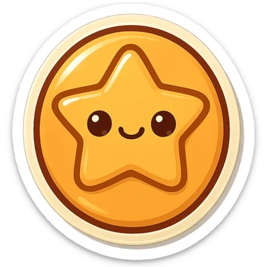 Convert the image to a playful, kawaii dalgona candy in sticker style with a white border, shaped like a star. The style should be sticker-like, playful, and kawaii. sticker