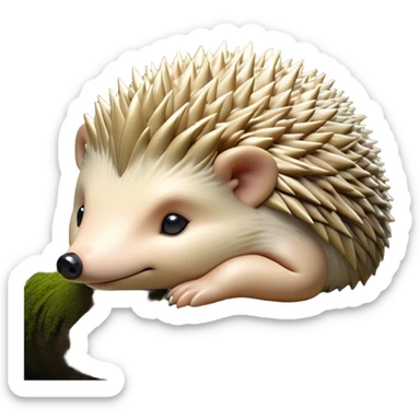 Beautiful and Majestic Hedgehog Portrait Emoji, Head and body resting in serene repose with a gentle, content smile, showcasing a delicately spiky yet soft body with eyes gently closed in peaceful slumber, Simplified yet exquisitely endearing features, highly detailed, glowing with a soft, drowsy forest light, high shine, relaxed and utterly enchanting, stylized with an air of timeless woodland majesty, soft glowing outline, capturing the essence of a beautiful and majestic hedgehog that embodies the serene charm of nature! sticker