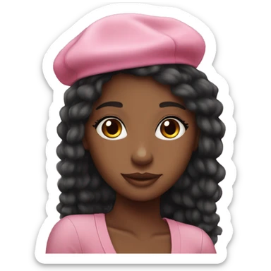 Pink French beret very pretty black girl long hair sticker