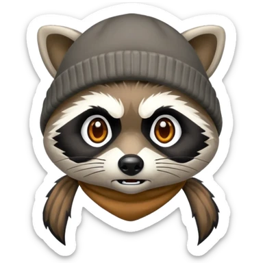 Angry Raccoon bandit with beanie hat sticker