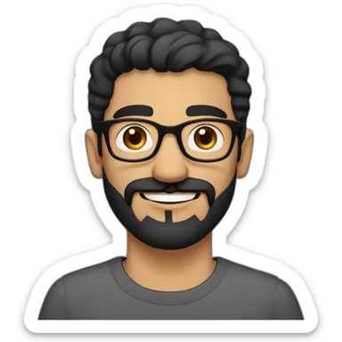Arabic man, short black hair, round glasses, dark beard and mustash, round-ish face, brown eyes, beautiful smile sticker
