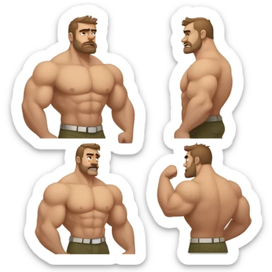 White skin, Shirtless, brown hairy chest bear, Bodybuilder, biceps, military haircut sticker
