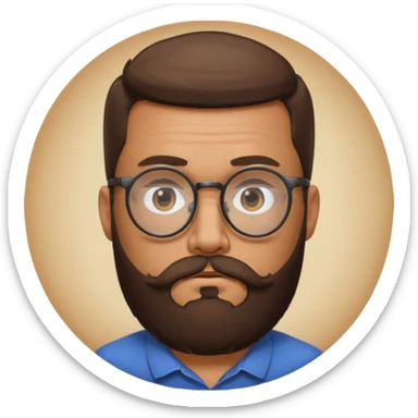 I need a simple emoji of a full bearded man with round glasses, serious expression sticker