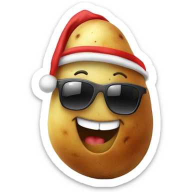Happy potato wearing sunglasses and a Christmas hat sticker
