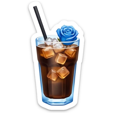 Cold brew coffee with mini roses blue light and small size mini glas cup with ice cubs sticker
