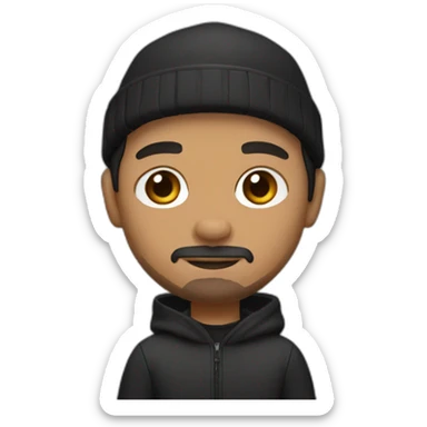 guy black hoodie light brown skin fishing beanie and short mustache and short beard black hair sticker