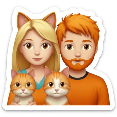 A blonde girl, a ginger cat, and a guy with black hair. sticker