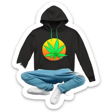 Hemp leaves Multicoloured neon person smoking wearing hoodie dancing hip hop bucket hat tropical Skater fashion aesthetic baggy clothes graphic t shirt 420 sticker